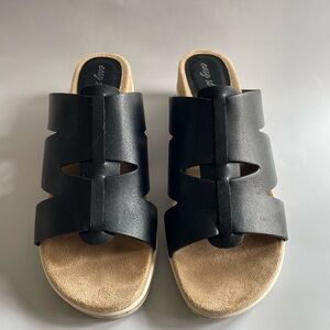 Easy Streets Women’s Black Wedge Slide Sandals Size 9